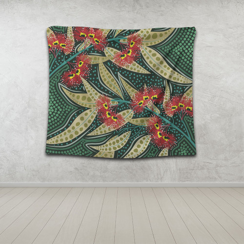 Australia Flowers Aboriginal Tapestry - Aboriginal Dot Art of Australian Native Eucalyptus Plant Tapestry Australia Flowers Aboriginal Tapestry - Aboriginal Dot Art of Australian Native Eucalyptus Plant Tapestry
