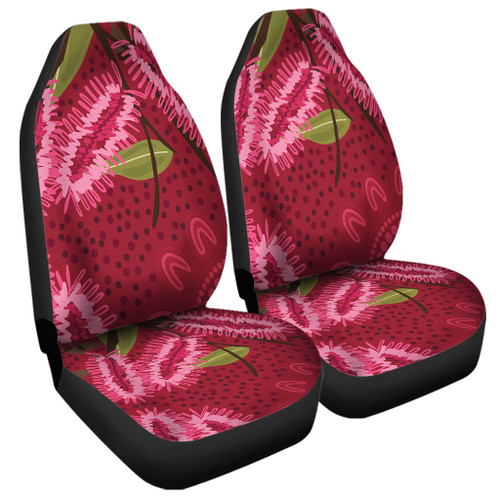 Australia Flowers Aboriginal Car Seat Cover - Pink Bottle Brush Flora In Indigenous Painting Car Seat Cover