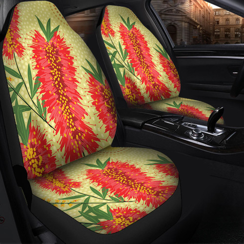 Australia Flowers Aboriginal Car Seat Cover - Aboriginal Painting Red Bottle Brush Tree Car Seat Cover