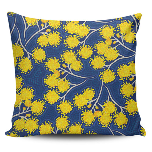 Australia Flowers Aboriginal Pillow Cases - Yellow Wattle Flowers With Aboriginal Dot Art Pillow Cases Australia Flowers Aboriginal Pillow Cases - Yellow Wattle Flowers With Aboriginal Dot Art Pillow Cases