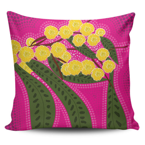 Australia Flowers Aboriginal Pillow Cases - Australian Yellow Wattle Flowers Painting In Aboriginal Dot Art Style Pillow Cases Australia Flowers Aboriginal Pillow Cases - Australian Yellow Wattle Flowers Painting In Aboriginal Dot Art Style Pillow Cases