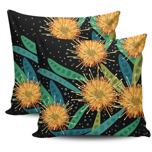 Australia Flowers Aboriginal Pillow Cases - Australian Yellow Hakea Flower Art Pillow Cases