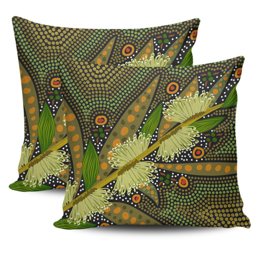 Australia Flowers Aboriginal Pillow Cases - Aboriginal Dot Art Of Australian Native Flower Hakea Sericea Pillow Cases