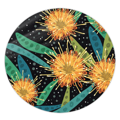 Australia Flowers Aboriginal Round Rug - Australian Yellow Hakea Flower Art Round Rug Australia Flowers Aboriginal Round Rug - Australian Yellow Hakea Flower Art Round Rug