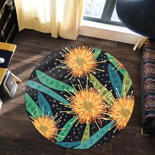 Australia Flowers Aboriginal Round Rug - Australian Yellow Hakea Flower Art Round Rug Australia Flowers Aboriginal Round Rug - Australian Yellow Hakea Flower Art Round Rug