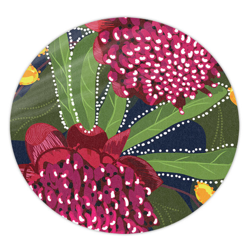 Australia Flowers Aboriginal Round Rug - Australian Waratah Flower Art Round Rug Australia Flowers Aboriginal Round Rug - Australian Waratah Flower Art Round Rug