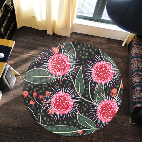 Australia Flowers Aboriginal Round Rug - Aboriginal Style Australian Hakea Flower Round Rug Australia Flowers Aboriginal Round Rug - Aboriginal Style Australian Hakea Flower Round Rug