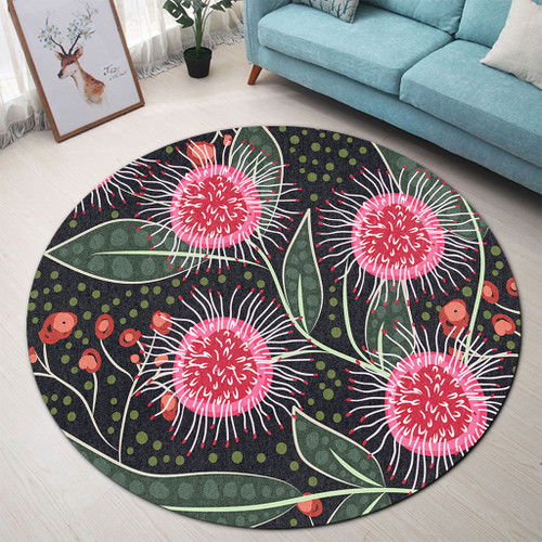 Australia Flowers Aboriginal Round Rug - Aboriginal Style Australian Hakea Flower Round Rug