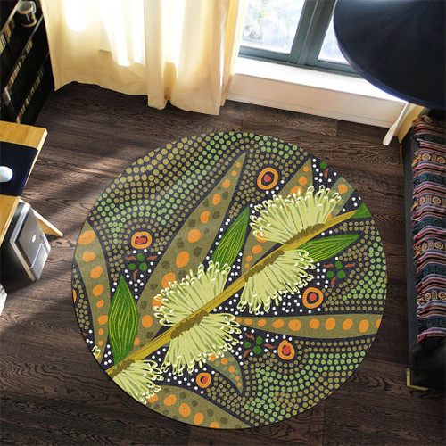 Australia Flowers Aboriginal Round Rug - Aboriginal Dot Art Of Australian Native Flower Hakea Sericea Round Rug Australia Flowers Aboriginal Round Rug - Aboriginal Dot Art Of Australian Native Flower Hakea Sericea Round Rug
