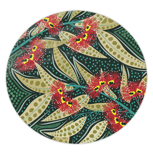 Australia Flowers Aboriginal Round Rug - Aboriginal Dot Art of Australian Native Eucalyptus Plant Round Rug Australia Flowers Aboriginal Round Rug - Aboriginal Dot Art of Australian Native Eucalyptus Plant Round Rug
