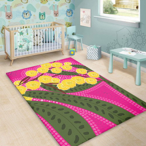Australia Flowers Aboriginal Area Rug - Australian Yellow Wattle Flowers Painting In Aboriginal Dot Art Style Area Rug Australia Flowers Aboriginal Area Rug - Australian Yellow Wattle Flowers Painting In Aboriginal Dot Art Style Area Rug