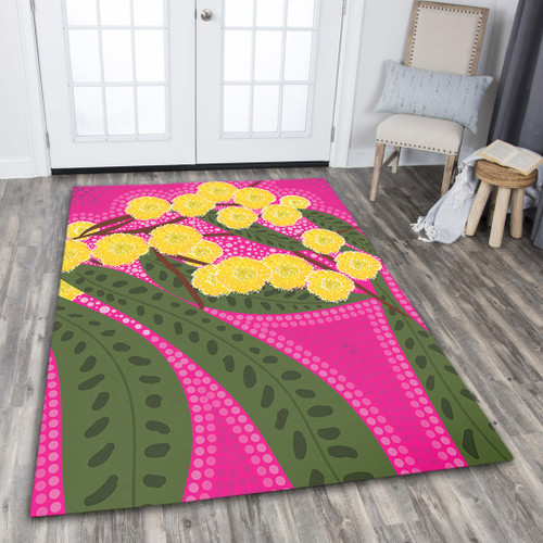 Australia Flowers Aboriginal Area Rug - Australian Yellow Wattle Flowers Painting In Aboriginal Dot Art Style Area Rug Australia Flowers Aboriginal Area Rug - Australian Yellow Wattle Flowers Painting In Aboriginal Dot Art Style Area Rug