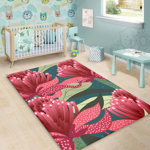 Australia Flowers Aboriginal Area Rug - Australian Waratah Flowers Painting In Aboriginal Style Area Rug Australia Flowers Aboriginal Area Rug - Australian Waratah Flowers Painting In Aboriginal Style Area Rug