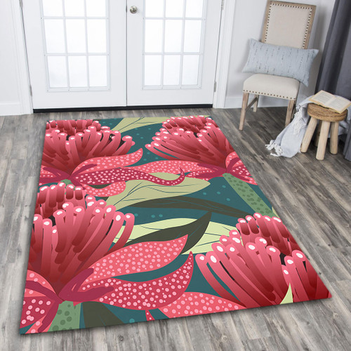 Australia Flowers Aboriginal Area Rug - Australian Waratah Flowers Painting In Aboriginal Style Area Rug Australia Flowers Aboriginal Area Rug - Australian Waratah Flowers Painting In Aboriginal Style Area Rug