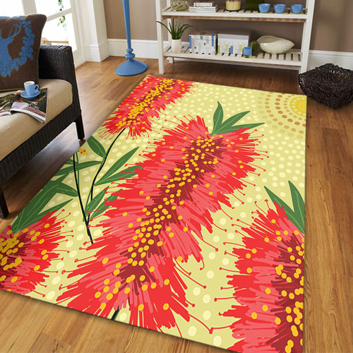 Australia Flowers Aboriginal Area Rug - Aboriginal Painting Red Bottle Brush Tree Area Rug