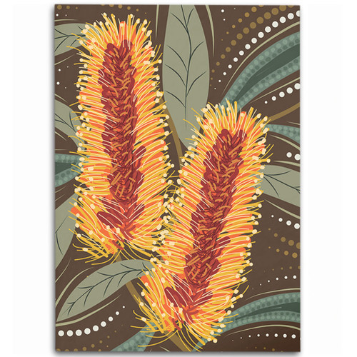 Australia Flowers Aboriginal Area Rug - Aboriginal Dot Art With Yellow Banksia Flower Area Rug Australia Flowers Aboriginal Area Rug - Aboriginal Dot Art With Yellow Banksia Flower Area Rug