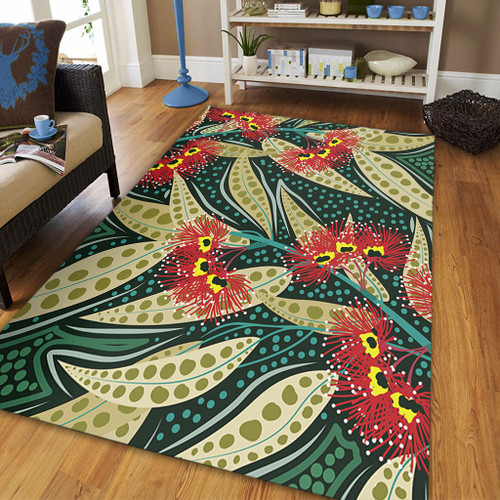 Australia Flowers Aboriginal Area Rug - Aboriginal Dot Art of Australian Native Eucalyptus Plant Area Rug Australia Flowers Aboriginal Area Rug - Aboriginal Dot Art of Australian Native Eucalyptus Plant Area Rug
