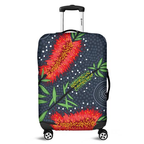 Australia Flowers Aboriginal Luggage Cover - Red Bottle Brush Tree Depicted In Aboriginal Style Luggage Cover Australia Flowers Aboriginal Luggage Cover - Red Bottle Brush Tree Depicted In Aboriginal Style Luggage Cover