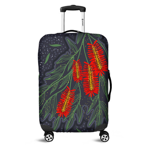 Australia Flowers Aboriginal Luggage Cover - Bottle Brush Medicinal Plant Art Luggage Cover Australia Flowers Aboriginal Luggage Cover - Bottle Brush Medicinal Plant Art Luggage Cover