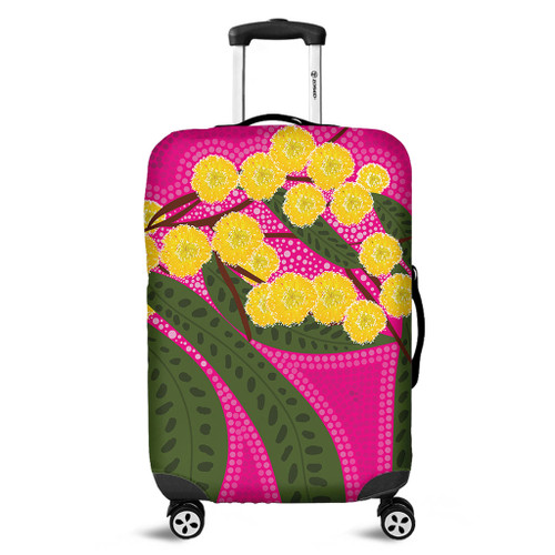 Australia Flowers Aboriginal Luggage Cover - Australian Yellow Wattle Flowers Painting In Aboriginal Dot Art Style Luggage Cover Australia Flowers Aboriginal Luggage Cover - Australian Yellow Wattle Flowers Painting In Aboriginal Dot Art Style Luggage Cover