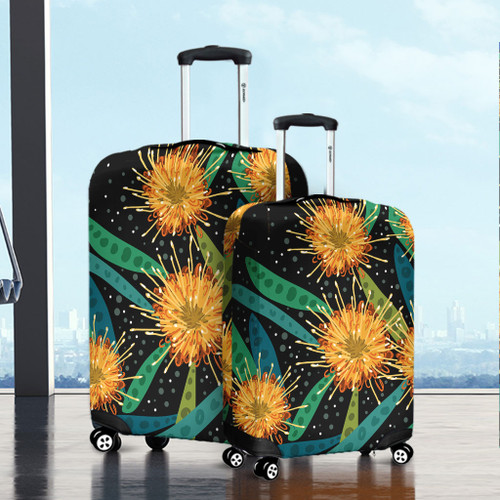 Australia Flowers Aboriginal Luggage Cover - Australian Yellow Hakea Flower Art Luggage Cover Australia Flowers Aboriginal Luggage Cover - Australian Yellow Hakea Flower Art Luggage Cover
