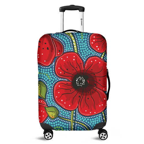 Australia Flowers Aboriginal Luggage Cover - Aboriginal Dot Art Of Australian Poppy Flower Painting Luggage Cover Australia Flowers Aboriginal Luggage Cover - Aboriginal Dot Art Of Australian Poppy Flower Painting Luggage Cover