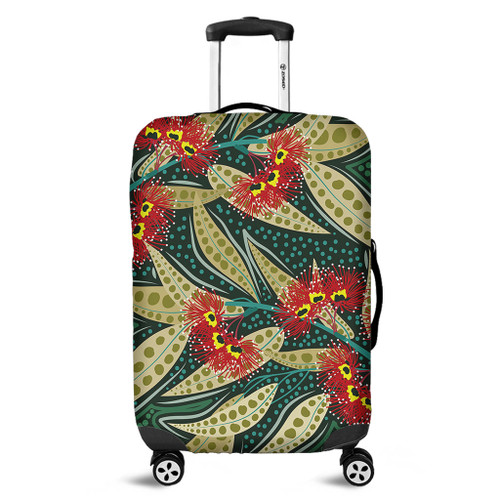Australia Flowers Aboriginal Luggage Cover - Aboriginal Dot Art of Australian Native Eucalyptus Plant Luggage Cover Australia Flowers Aboriginal Luggage Cover - Aboriginal Dot Art of Australian Native Eucalyptus Plant Luggage Cover