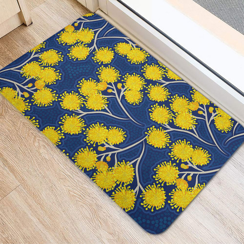 Australia Flowers Aboriginal Doormat - Yellow Wattle Flowers With Aboriginal Dot Art Doormat Australia Flowers Aboriginal Doormat - Yellow Wattle Flowers With Aboriginal Dot Art Doormat