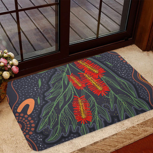 Australia Flowers Aboriginal Doormat - Bottle Brush Medicinal Plant Art Doormat