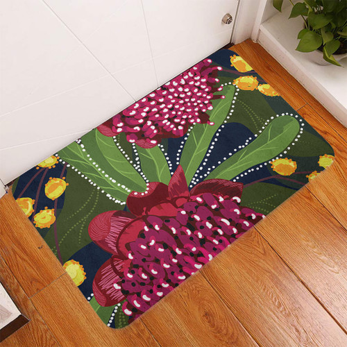 Australia Flowers Aboriginal Doormat - Australian Waratah Flower Art Doormat Australia Flowers Aboriginal Doormat - Australian Waratah Flower Art Doormat