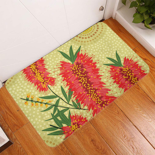 Australia Flowers Aboriginal Doormat - Aboriginal Painting Red Bottle Brush Tree Doormat Australia Flowers Aboriginal Doormat - Aboriginal Painting Red Bottle Brush Tree Doormat