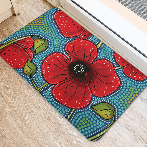 Australia Flowers Aboriginal Doormat - Aboriginal Dot Art Of Australian Poppy Flower Painting Doormat Australia Flowers Aboriginal Doormat - Aboriginal Dot Art Of Australian Poppy Flower Painting Doormat