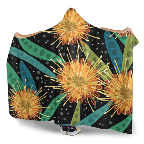 Australia Flowers Aboriginal Hooded Blanket - Australian Yellow Hakea Flower Art Hooded Blanket