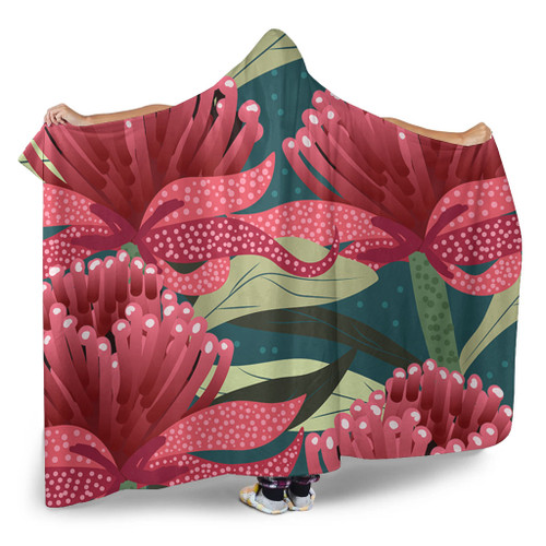 Australia Flowers Aboriginal Hooded Blanket - Australian Waratah Flowers Painting In Aboriginal Style Hooded Blanket Australia Flowers Aboriginal Hooded Blanket - Australian Waratah Flowers Painting In Aboriginal Style Hooded Blanket
