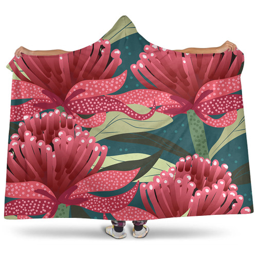 Australia Flowers Aboriginal Hooded Blanket - Australian Waratah Flowers Painting In Aboriginal Style Hooded Blanket Australia Flowers Aboriginal Hooded Blanket - Australian Waratah Flowers Painting In Aboriginal Style Hooded Blanket