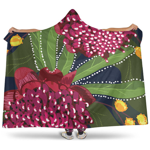 Australia Flowers Aboriginal Hooded Blanket - Australian Waratah Flower Art Hooded Blanket Australia Flowers Aboriginal Hooded Blanket - Australian Waratah Flower Art Hooded Blanket