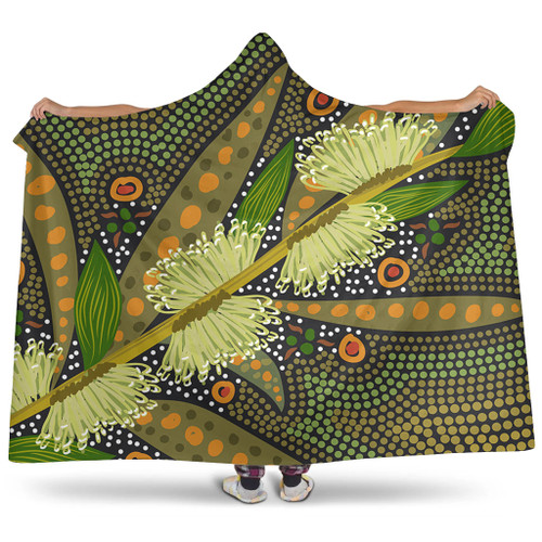 Australia Flowers Aboriginal Hooded Blanket - Aboriginal Dot Art Of Australian Native Flower Hakea Sericea Hooded Blanket Australia Flowers Aboriginal Hooded Blanket - Aboriginal Dot Art Of Australian Native Flower Hakea Sericea Hooded Blanket