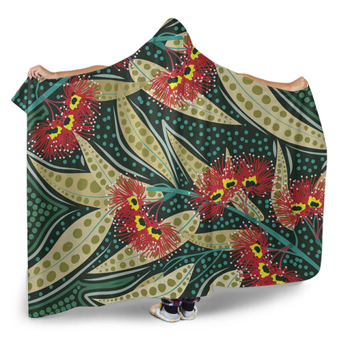 Australia Flowers Aboriginal Hooded Blanket - Aboriginal Dot Art of Australian Native Eucalyptus Plant Hooded Blanket Australia Flowers Aboriginal Hooded Blanket - Aboriginal Dot Art of Australian Native Eucalyptus Plant Hooded Blanket