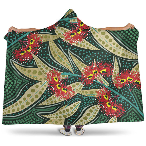 Australia Flowers Aboriginal Hooded Blanket - Aboriginal Dot Art of Australian Native Eucalyptus Plant Hooded Blanket Australia Flowers Aboriginal Hooded Blanket - Aboriginal Dot Art of Australian Native Eucalyptus Plant Hooded Blanket