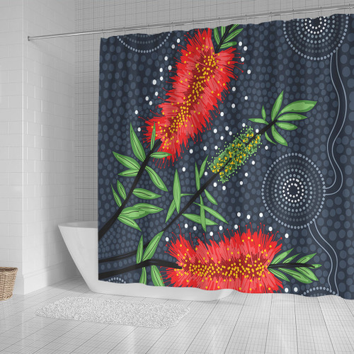Australia Flowers Aboriginal Shower Curtain - Red Bottle Brush Tree Depicted In Aboriginal Style Shower Curtain Australia Flowers Aboriginal Shower Curtain - Red Bottle Brush Tree Depicted In Aboriginal Style Shower Curtain
