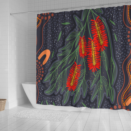 Australia Flowers Aboriginal Shower Curtain - Bottle Brush Medicinal Plant Art Shower Curtain Australia Flowers Aboriginal Shower Curtain - Bottle Brush Medicinal Plant Art Shower Curtain