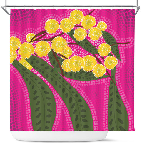 Australia Flowers Aboriginal Shower Curtain - Australian Yellow Wattle Flowers Painting In Aboriginal Dot Art Style Shower Curtain Australia Flowers Aboriginal Shower Curtain - Australian Yellow Wattle Flowers Painting In Aboriginal Dot Art Style Shower Curtain