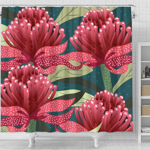 Australia Flowers Aboriginal Shower Curtain - Australian Waratah Flowers Painting In Aboriginal Style Shower Curtain