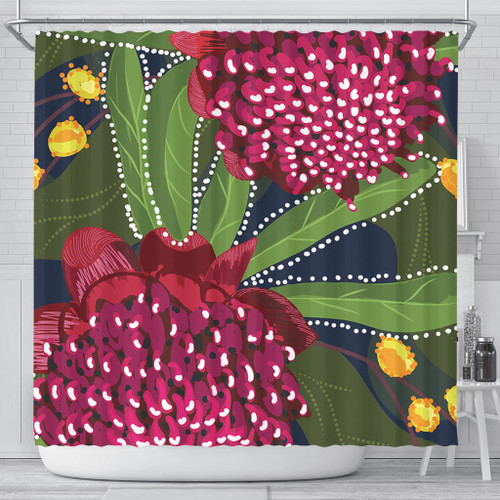 Australia Flowers Aboriginal Shower Curtain - Australian Waratah Flower Art Shower Curtain Australia Flowers Aboriginal Shower Curtain - Australian Waratah Flower Art Shower Curtain