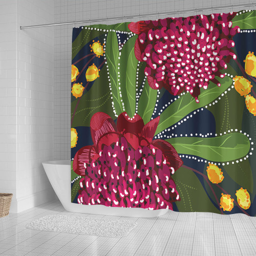 Australia Flowers Aboriginal Shower Curtain - Australian Waratah Flower Art Shower Curtain Australia Flowers Aboriginal Shower Curtain - Australian Waratah Flower Art Shower Curtain