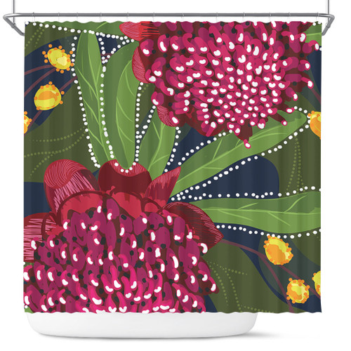 Australia Flowers Aboriginal Shower Curtain - Australian Waratah Flower Art Shower Curtain Australia Flowers Aboriginal Shower Curtain - Australian Waratah Flower Art Shower Curtain