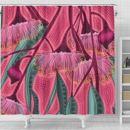 Australia Flowers Aboriginal Shower Curtain - Aboriginal Dot Art Of Australian Native Eucalyptus Tree Branch Shower Curtain Australia Flowers Aboriginal Shower Curtain - Aboriginal Dot Art Of Australian Native Eucalyptus Tree Branch Shower Curtain