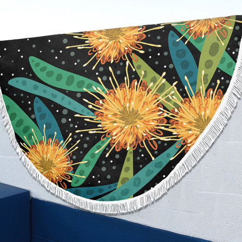 Australia Flowers Aboriginal Beach Blanket - Australian Yellow Hakea Flower Art Beach Blanket Australia Flowers Aboriginal Beach Blanket - Australian Yellow Hakea Flower Art Beach Blanket