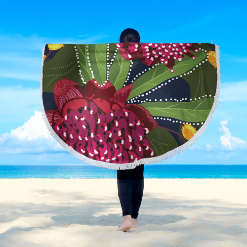 Australia Flowers Aboriginal Beach Blanket - Australian Waratah Flower Art Beach Blanket Australia Flowers Aboriginal Beach Blanket - Australian Waratah Flower Art Beach Blanket