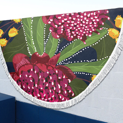 Australia Flowers Aboriginal Beach Blanket - Australian Waratah Flower Art Beach Blanket Australia Flowers Aboriginal Beach Blanket - Australian Waratah Flower Art Beach Blanket